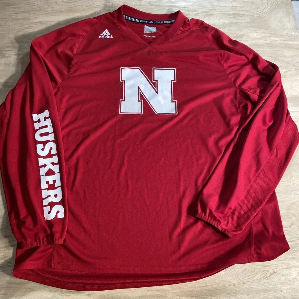 Nebraska Cornhuskers Adidas Climalite Long Sleeve Shirt‎ 2XL Embroidered